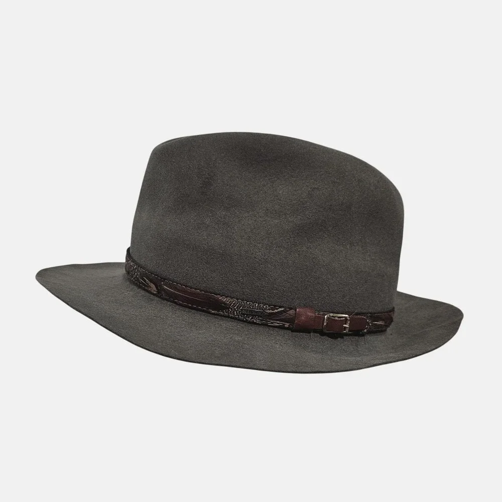Stetson Weekender Fedora Hat Moss Green Felt Feather Band Indiana Jones 7 1/8